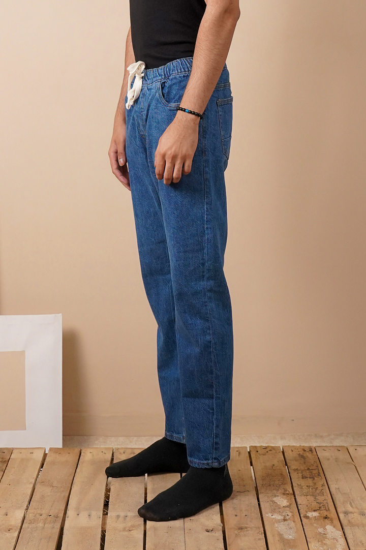Straight Fit Denim Drawstring Trouser
