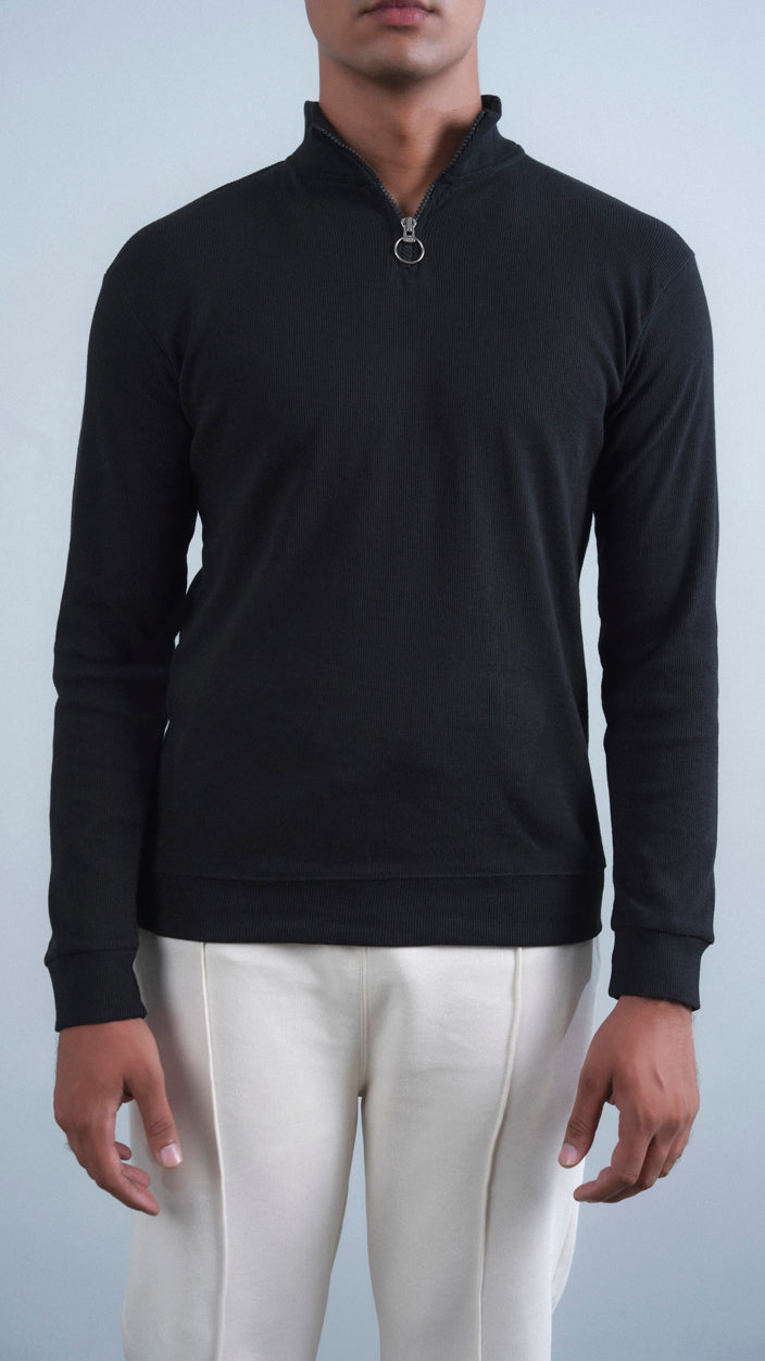 Ribbed Half Mock Neck Zipper
