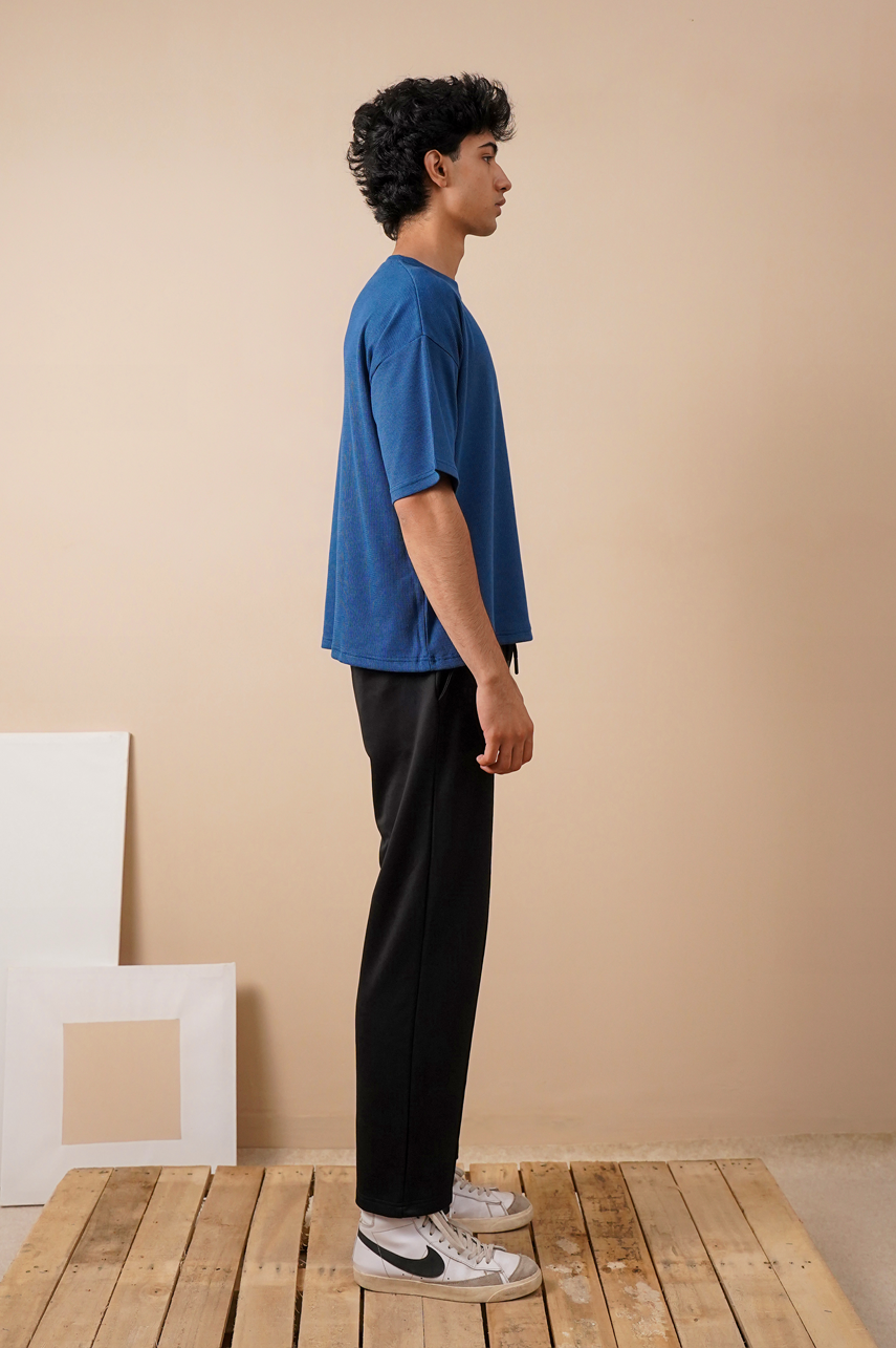 Premium Textured Oversized T-Shirt – Blue
