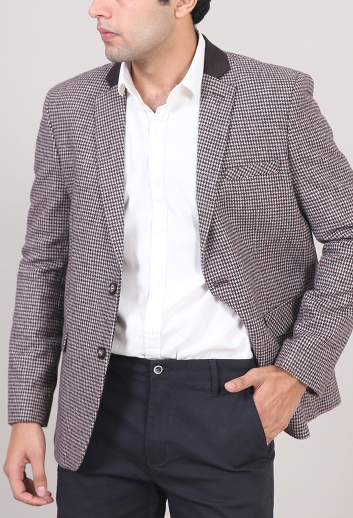 Contrast Collar Checkered Blazer