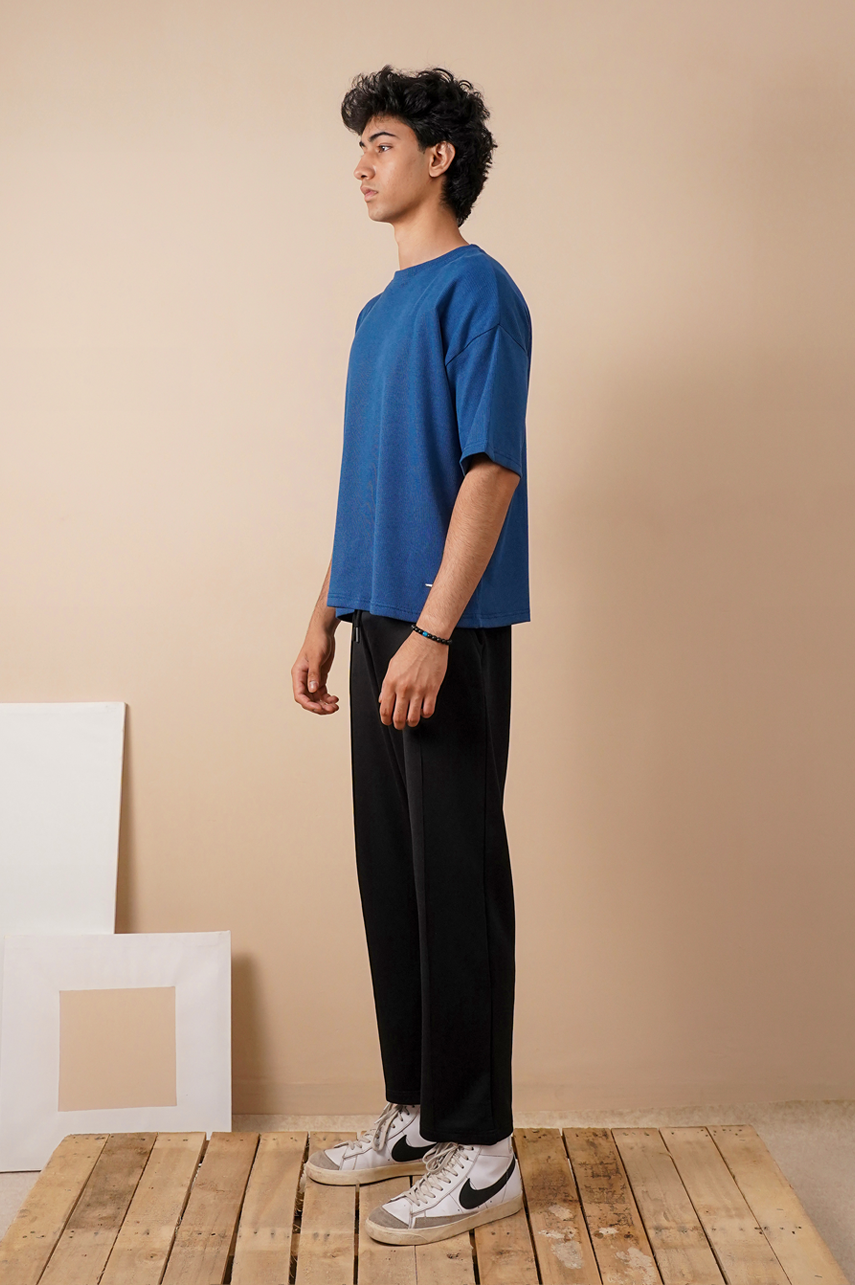 Premium Textured Oversized T-Shirt – Blue
