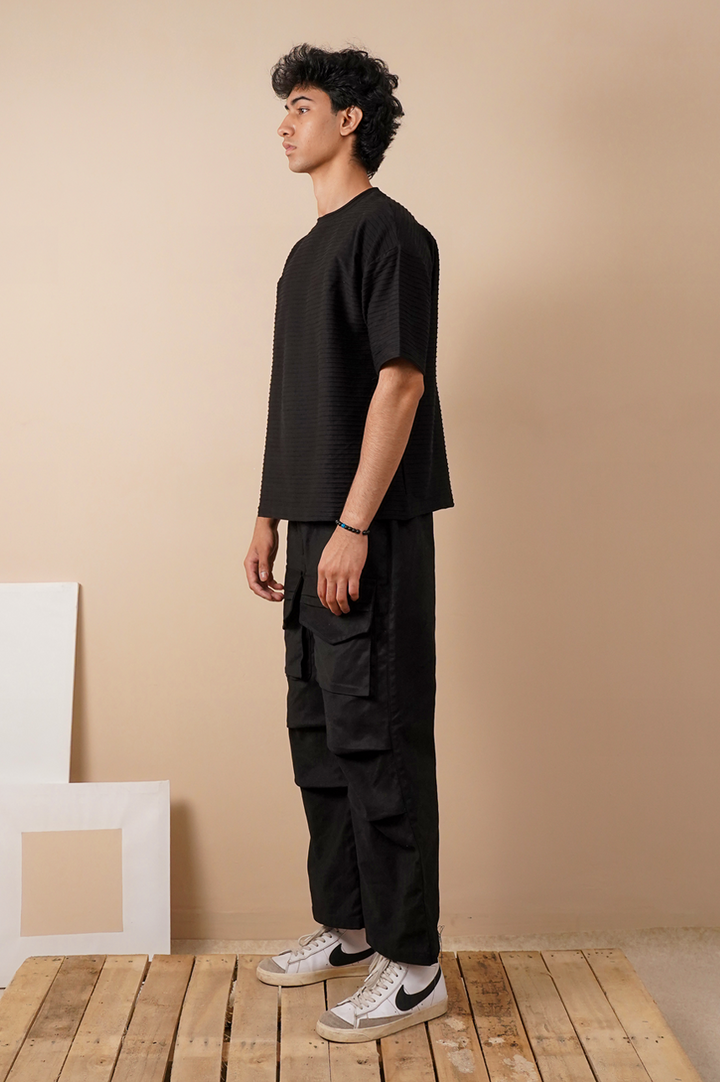 Premium Textured Oversized T-Shirt – Black