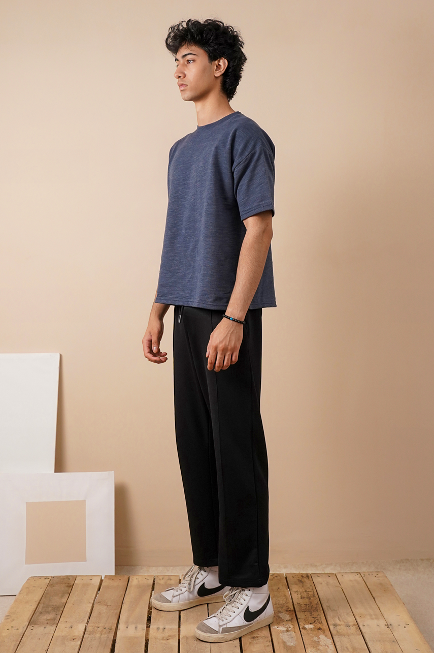 Melange Navy Textured Oversized T-Shirt