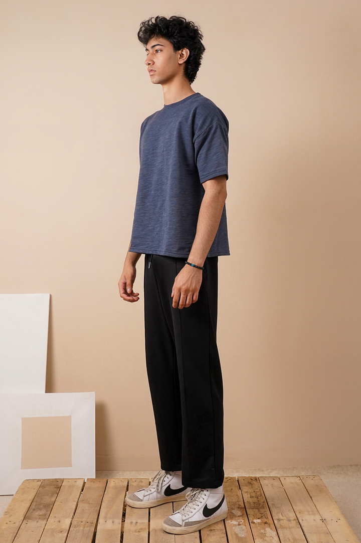 Melange Navy Textured Oversized T-Shirt