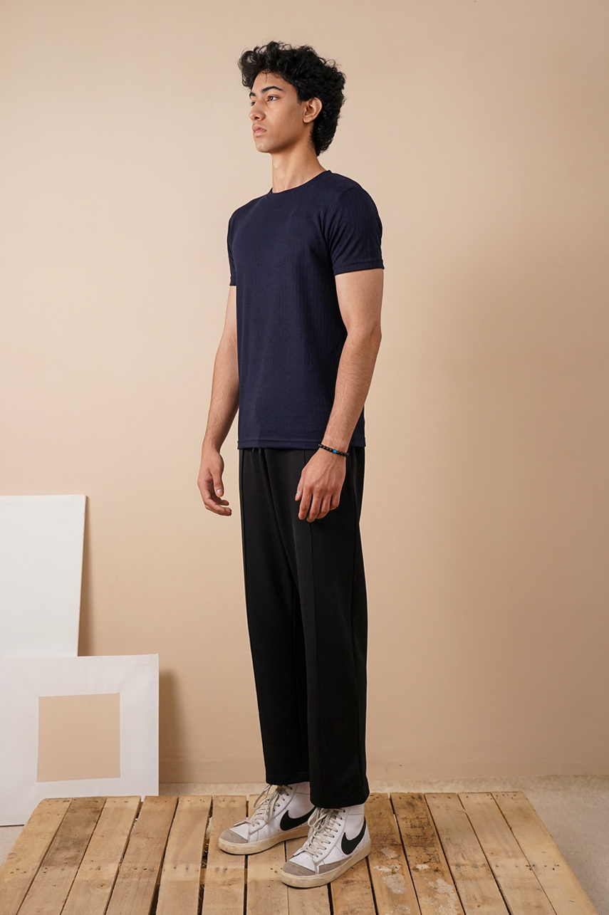 Premium Navy Drop Needle Slim Fit T-Shirt