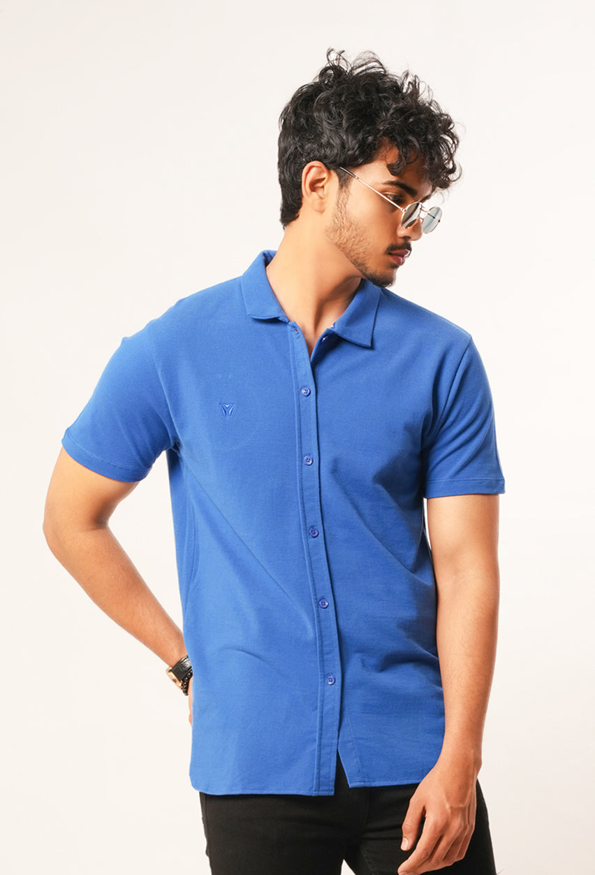 BLUE PK KNIT POLO SHIRT WITH BUTTON CLOSURE