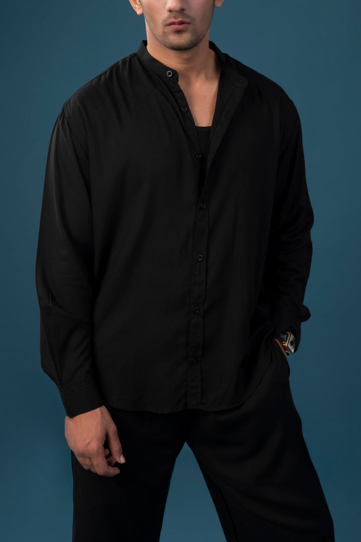 Black Band Collar Shirt