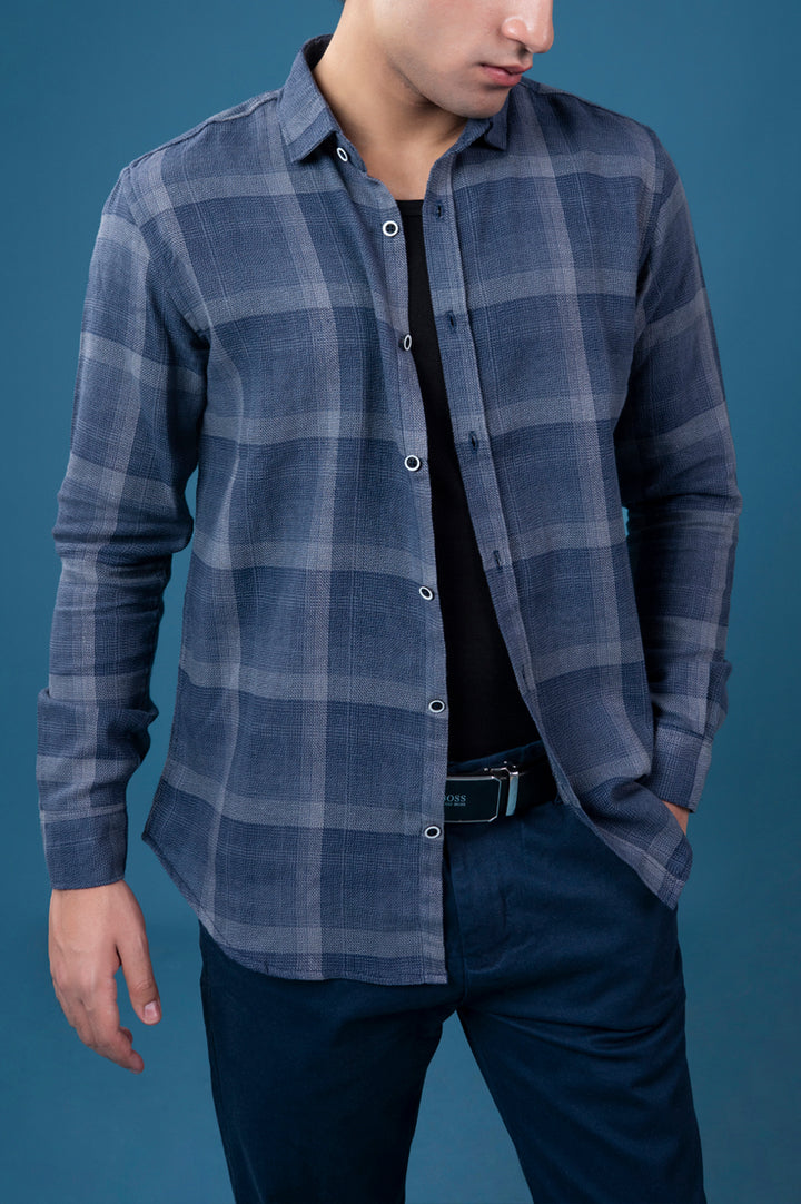 Navy Checked Casual Shirt