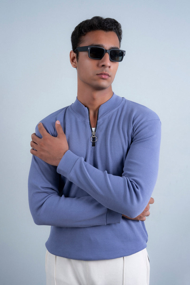 Ribbed Half Mock Neck Zipper