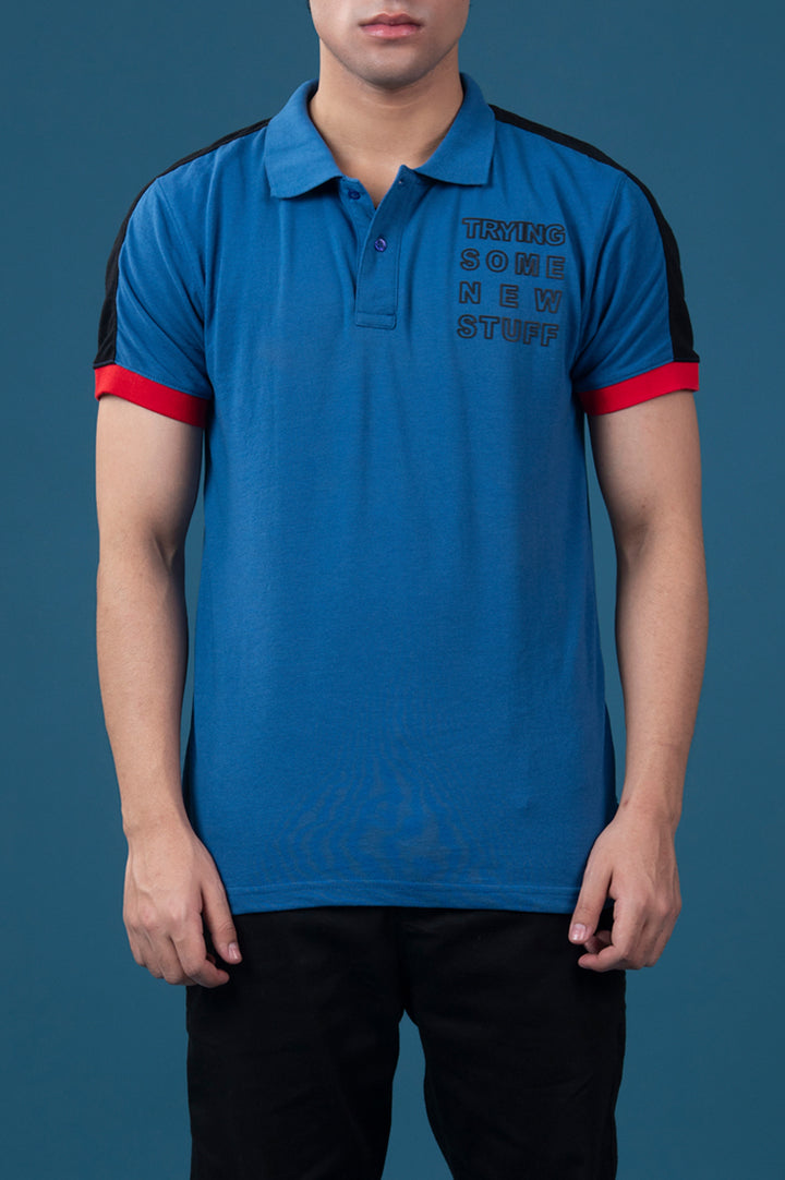 Blue Contrast Panel Polo