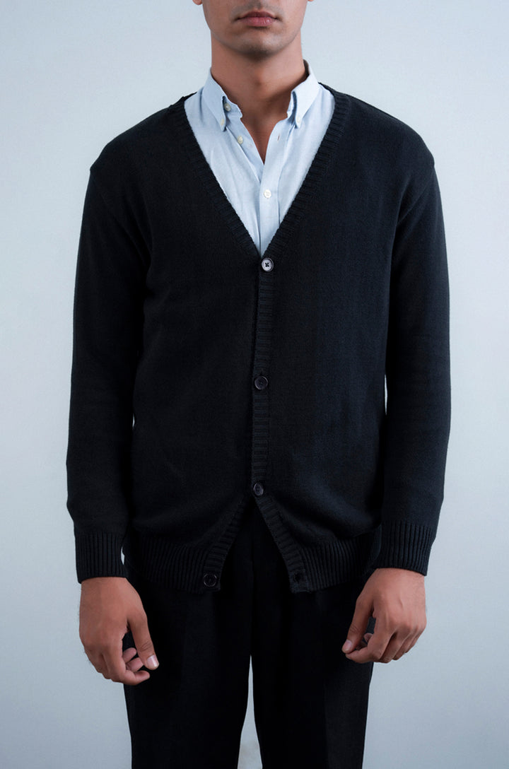 Black Cardigan Button Sweater