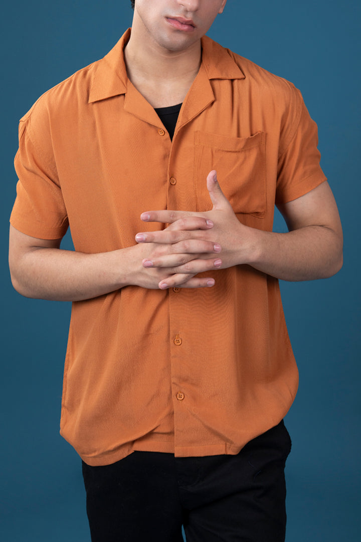Burnt Orange Cuban Collar Shirt