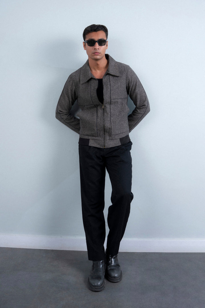 Textured Wool Piping Jacket