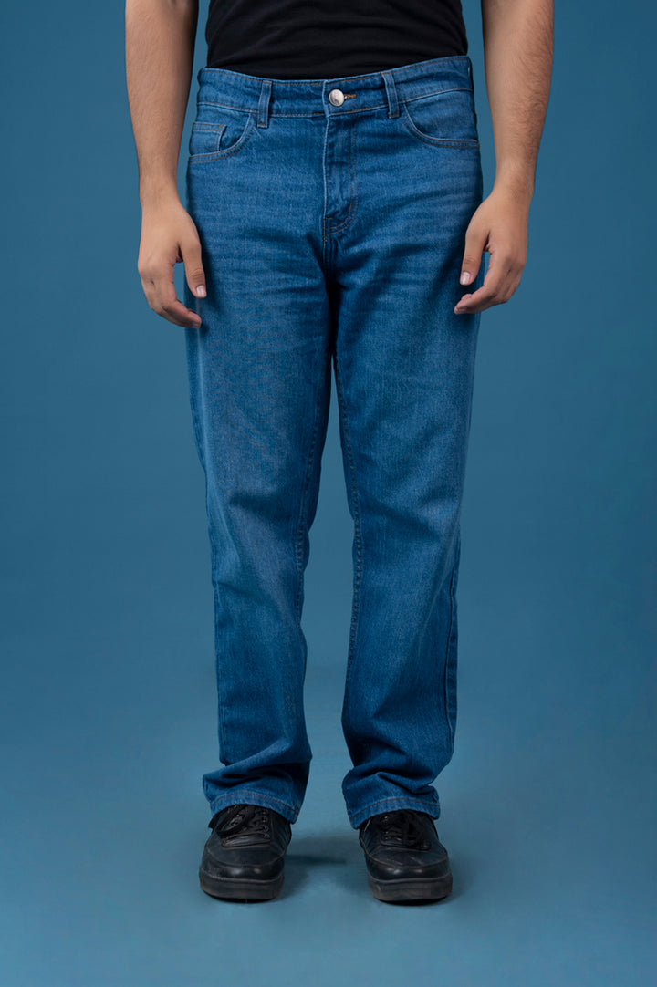 Mid Washed Straight Fit Jeans