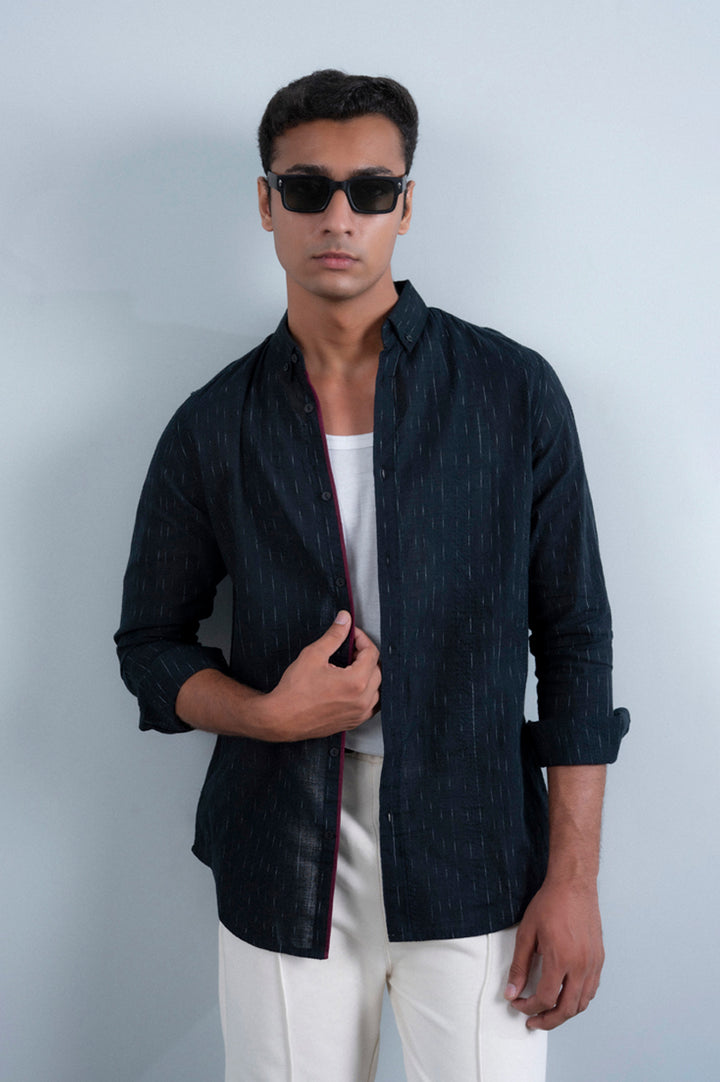 Melange Weaved Button Down Shirt