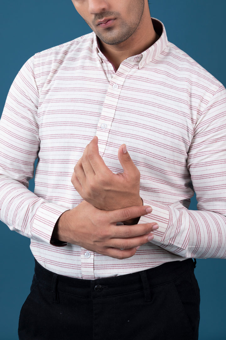 White & Red Striped Oxford Semi Formal Shirt