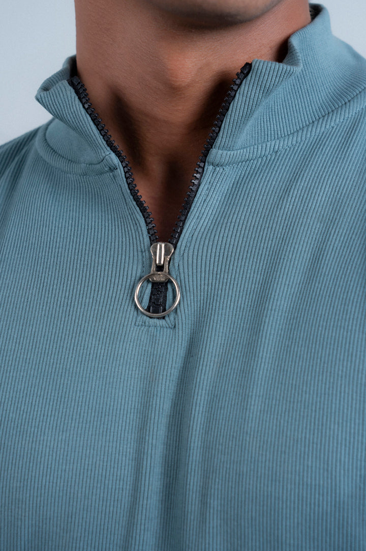 Ribbed Half Mock Neck Zipper