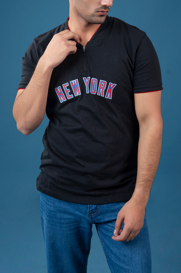 Printed Half Zip Heavy Rib Polo