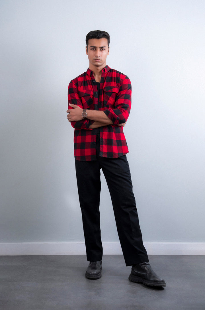Double Pocket Flannel Button Down Shirt
