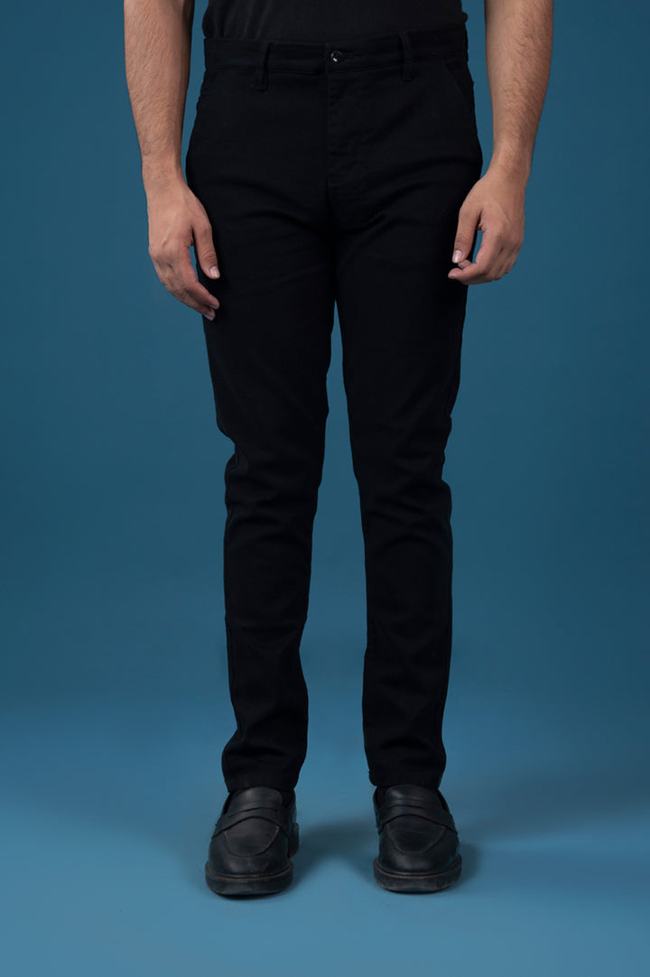 Jet Black Cotton Chinos