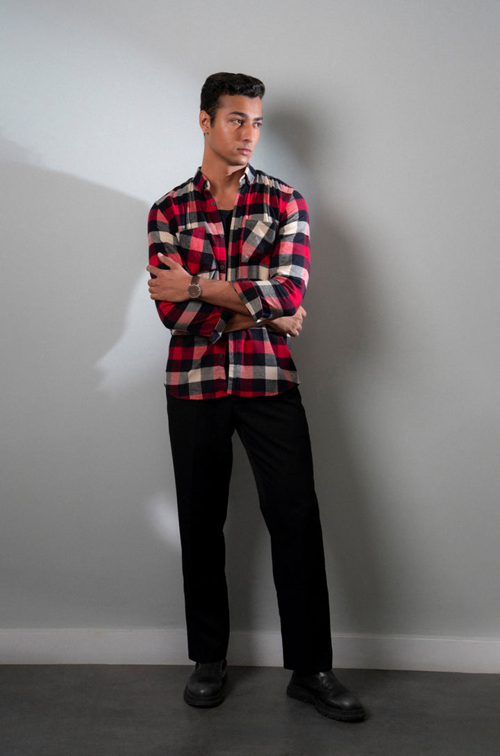 Checkered Flannel Double Pocket Shirt