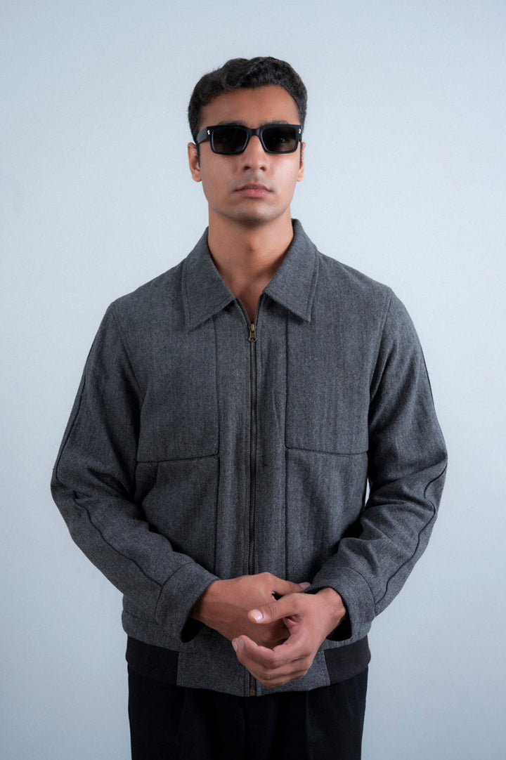 Textured Wool Piping Jacket