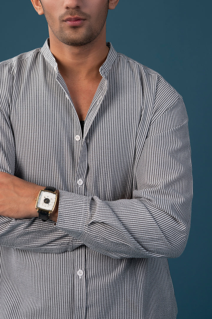 Mono Stripe Mandarin Shirt