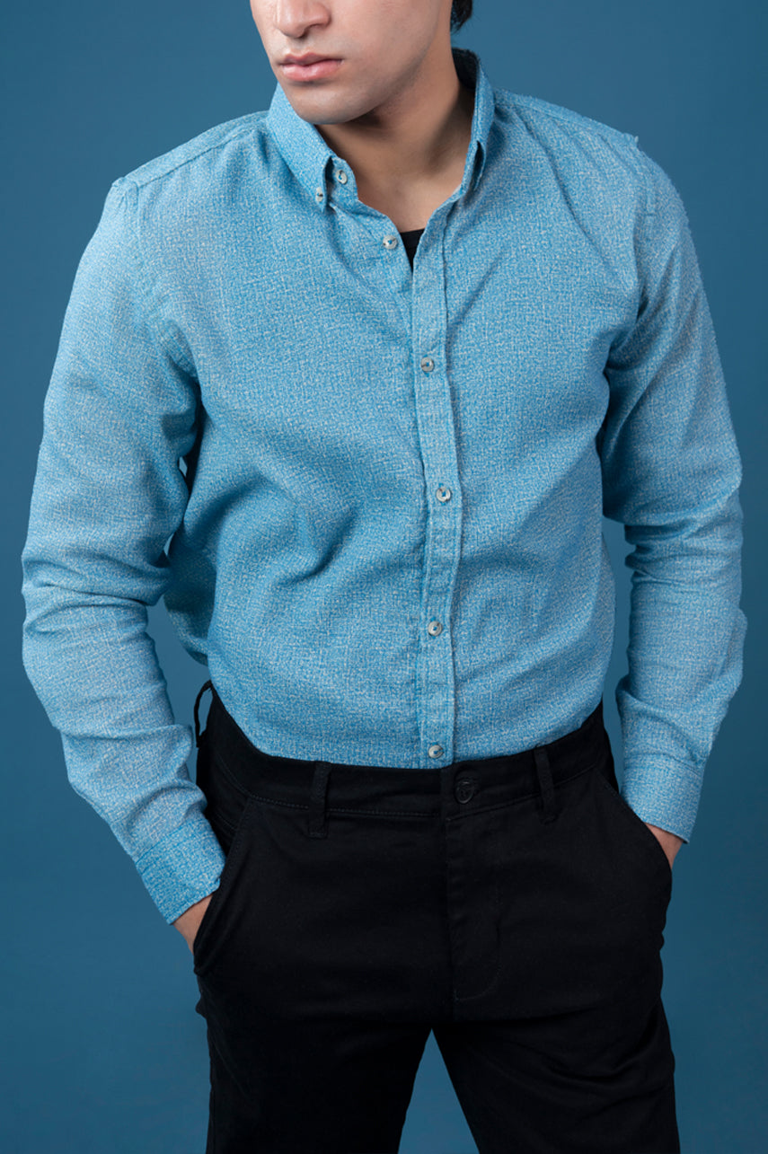 Sky Blue Textured Flannel Shirt