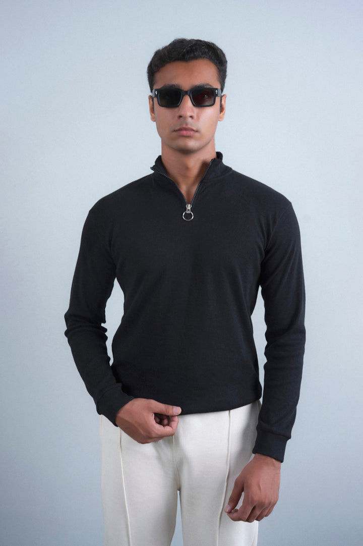 Ribbed Half Mock Neck Zipper