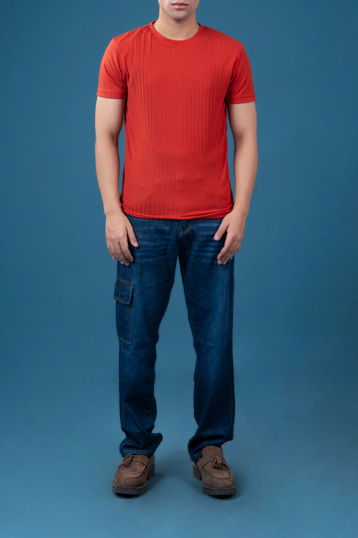 Textured Red Knit T-Shirt