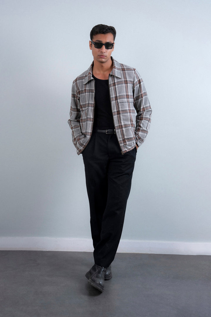 Checked Piping Wool Jacket
