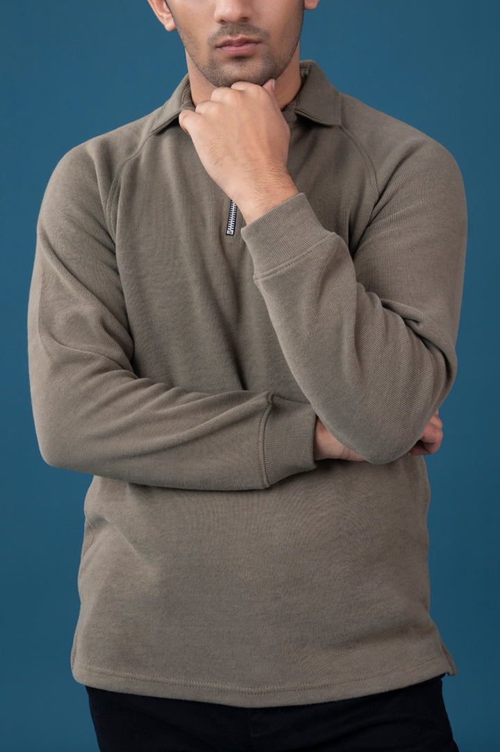 Raglan Full Sleeves Zipper Polo