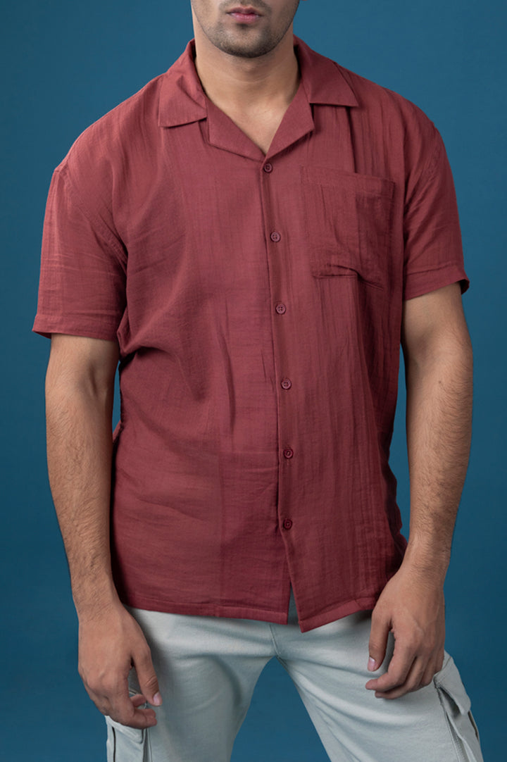 Rust Cuban Collar Shirt