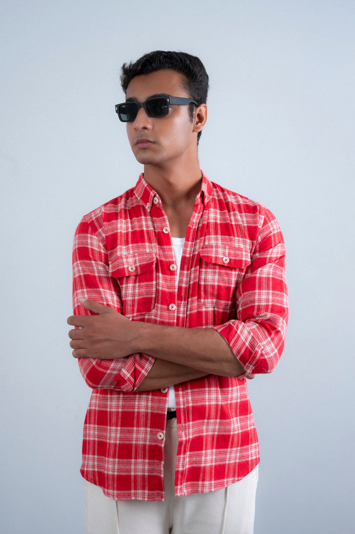 Crimson Plaid Flannel Shirt
