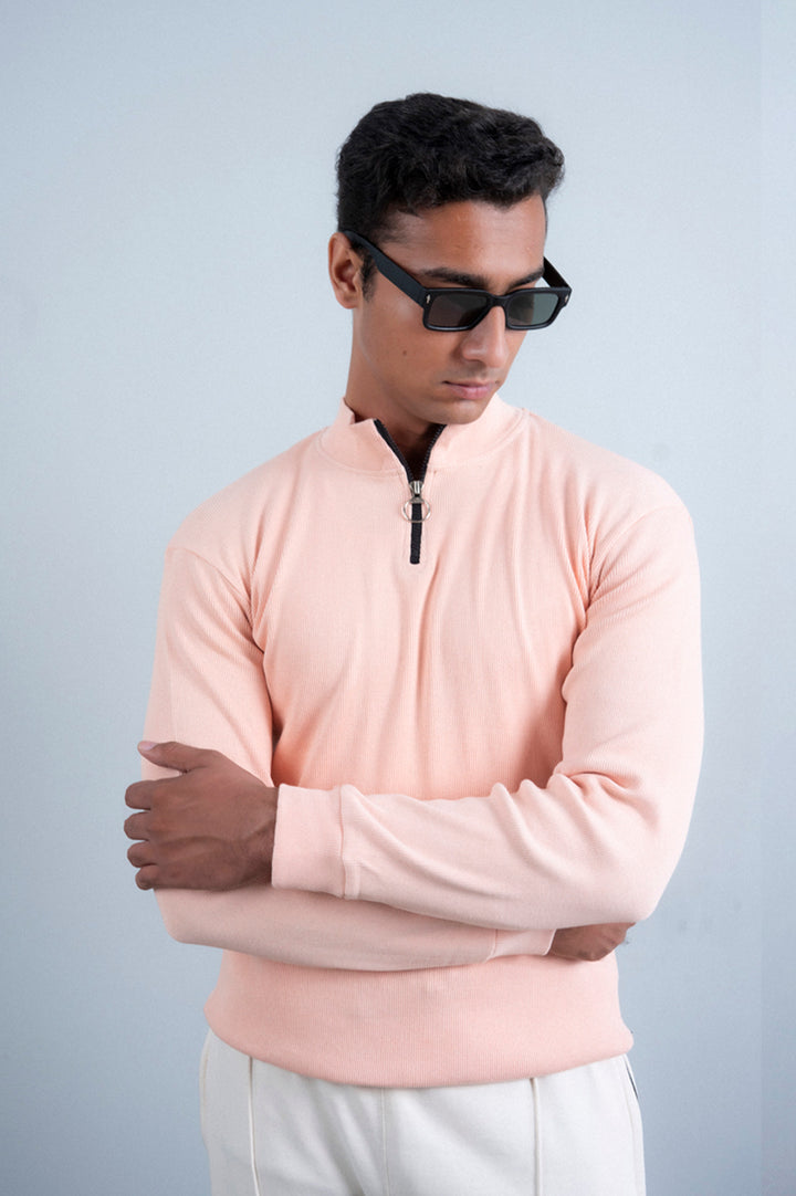 Ribbed Half Mock Neck Zipper