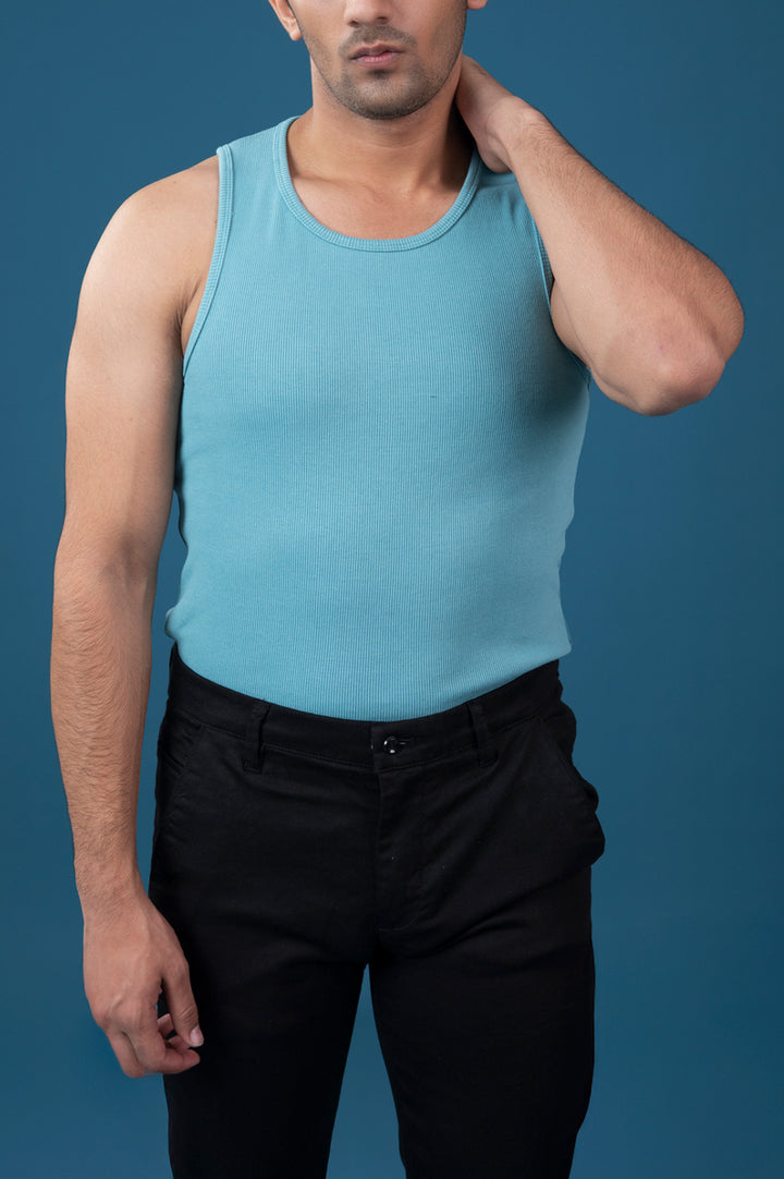 Aqua Ribbed Tank Top