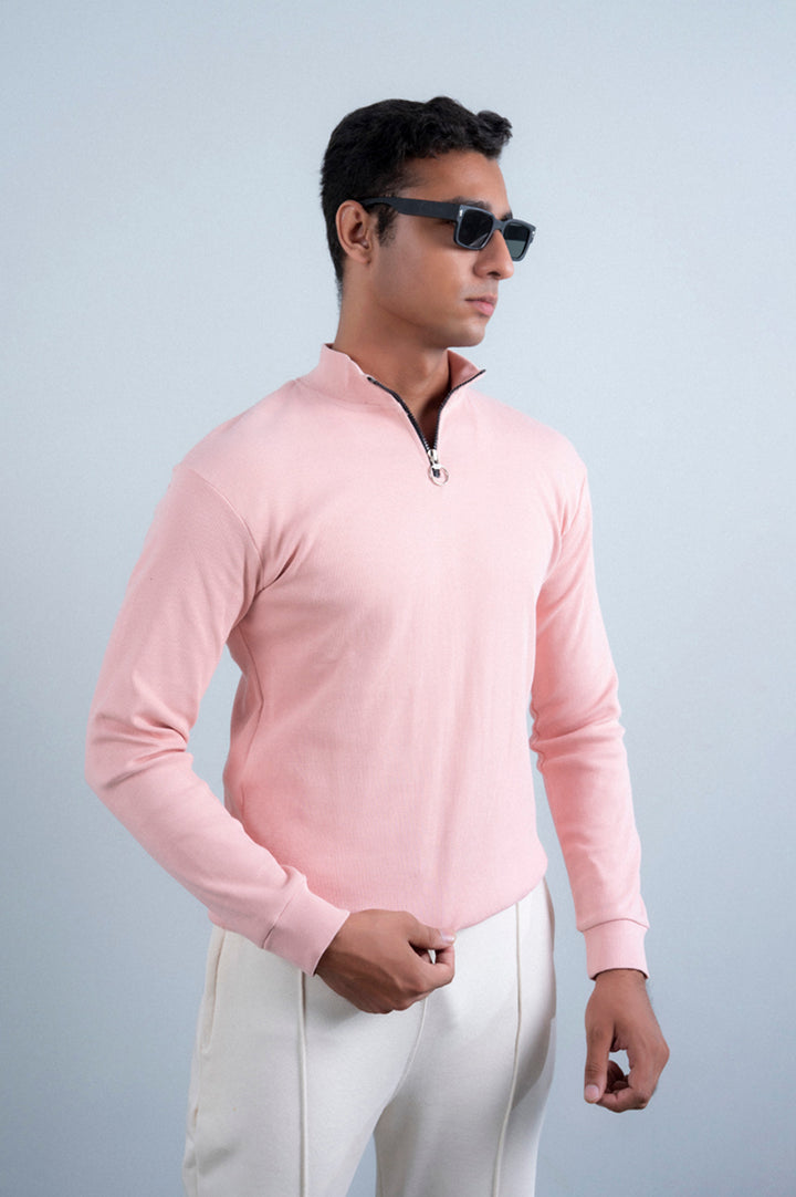 Ribbed Half Mock Neck Zipper