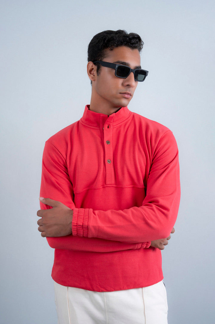 BUTTON UP MOCK NECK
