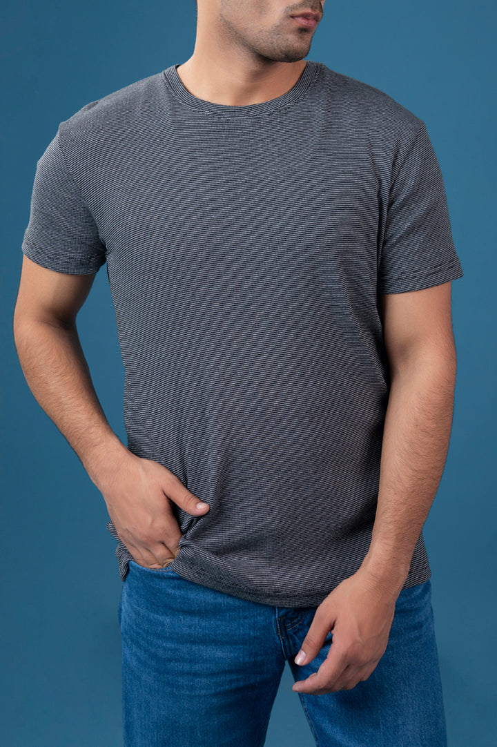 Charcoal Striped Knit T-Shirt