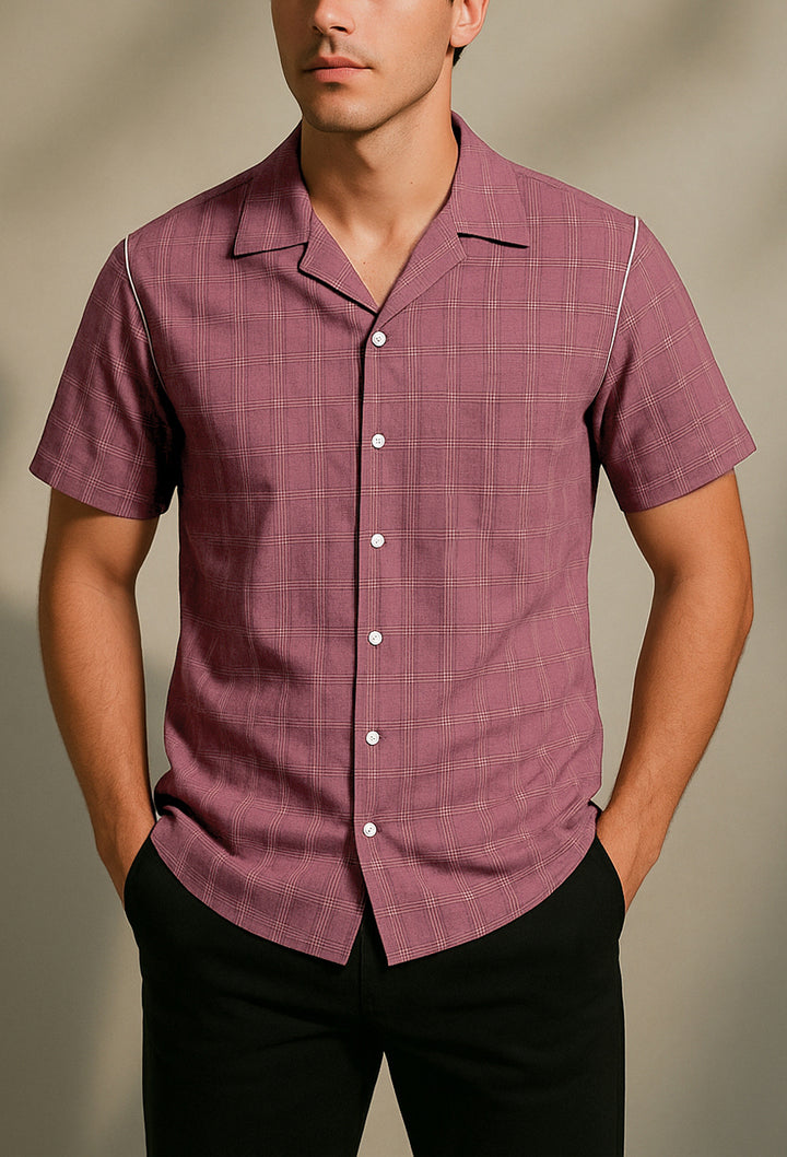 Shoulder Piping Cuban Collar Shirt