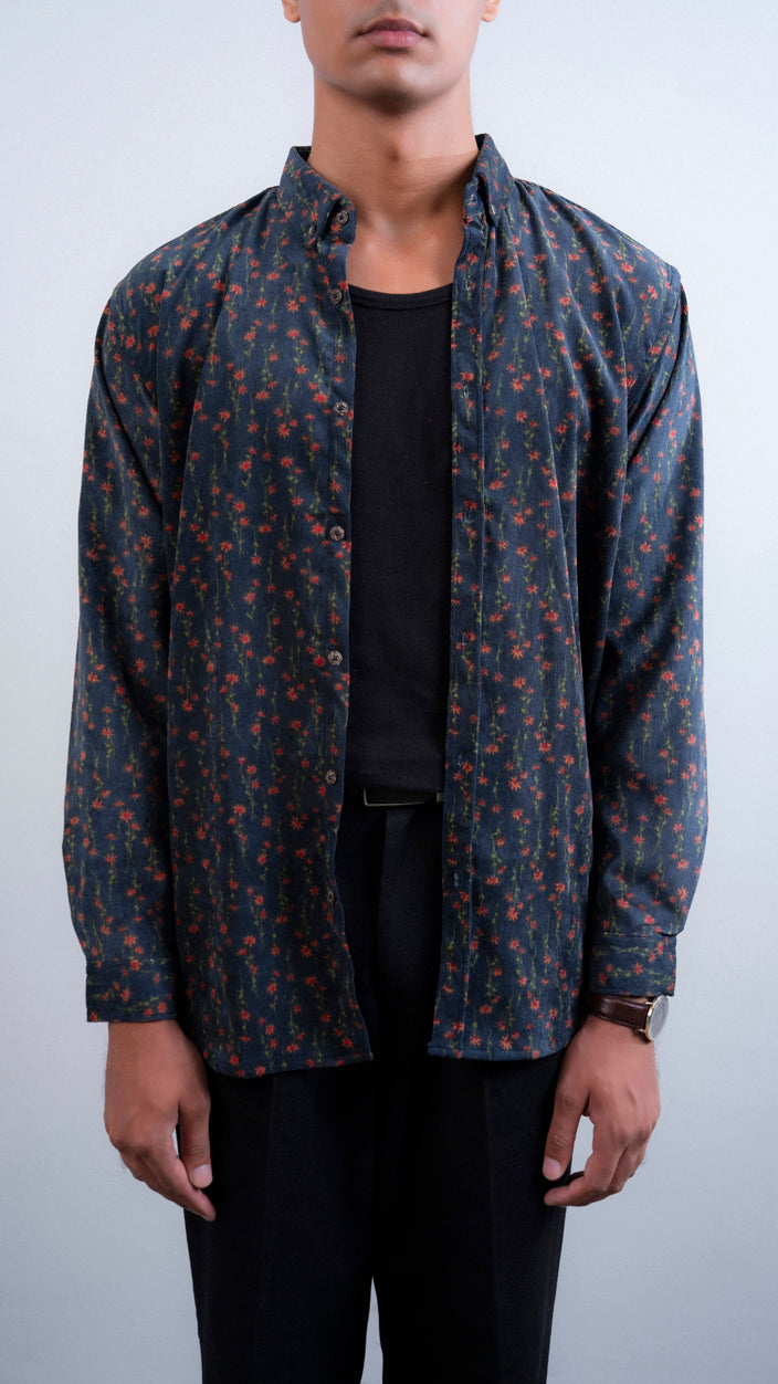 Corduroy Floral Printed Shirt