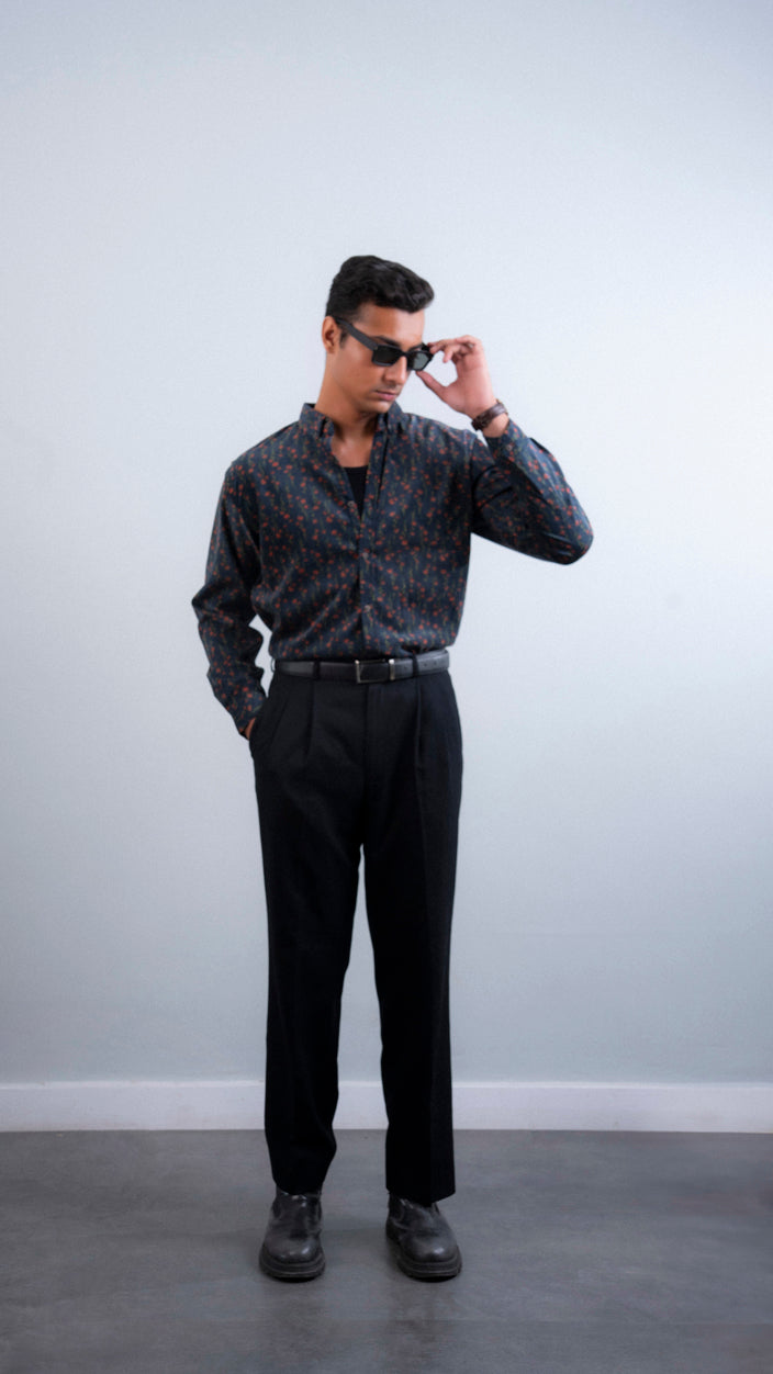 Corduroy Floral Printed Shirt