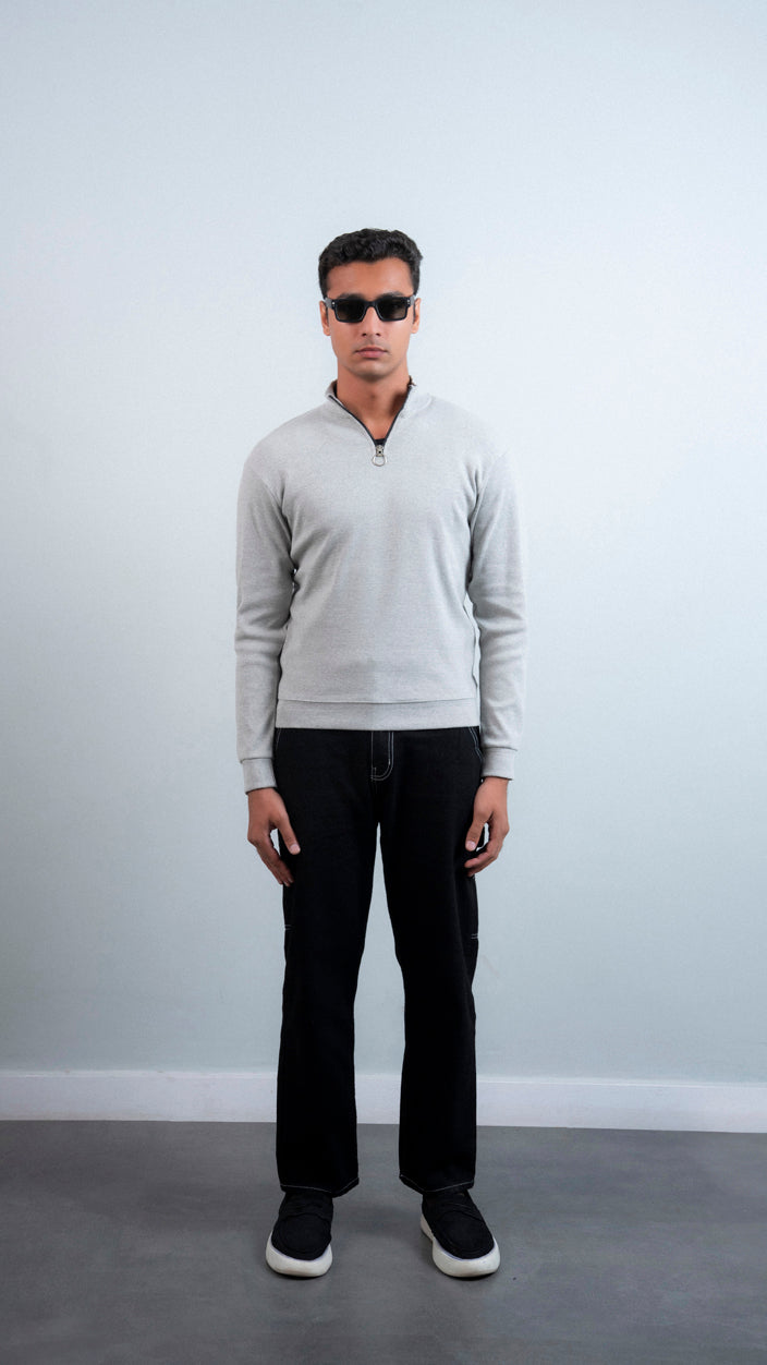 Half Zipper Ribbed Mock Neck