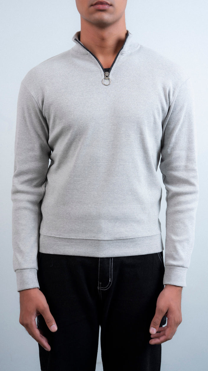 Half Zipper Ribbed Mock Neck