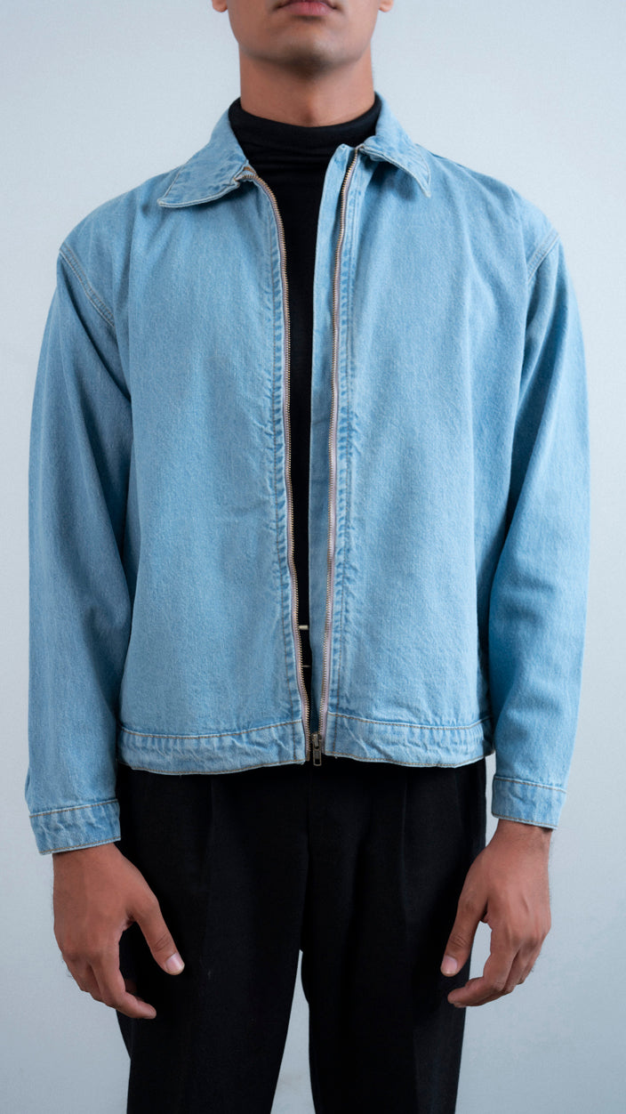 Boxy Zipper Denim Jacket