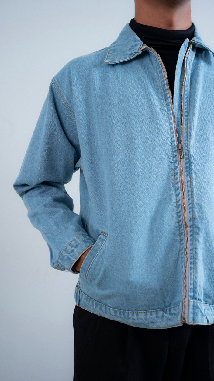 Boxy Zipper Denim Jacket