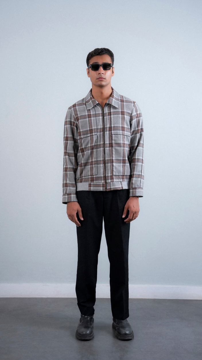 Checked Piping Wool Jacket