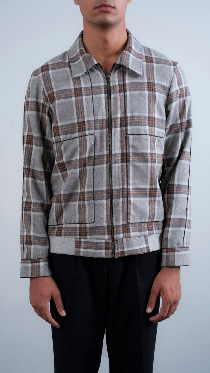 Checked Piping Wool Jacket