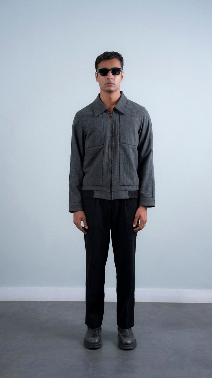 Textured Wool Piping Jacket