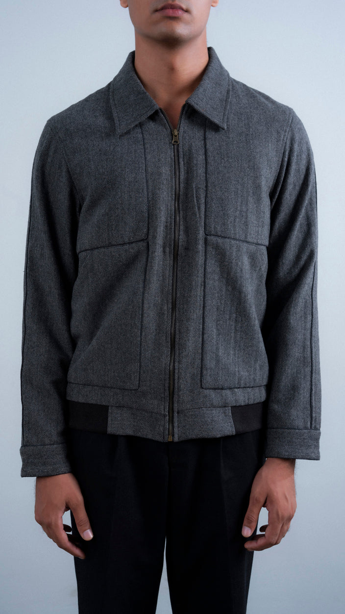 Textured Wool Piping Jacket